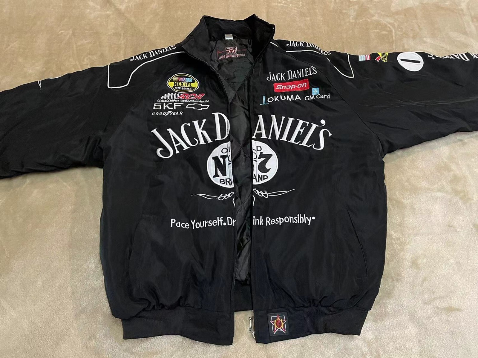 Unisex Adult Racing Jacket Embroidered Patches Cotton Padded Jack M-2XL