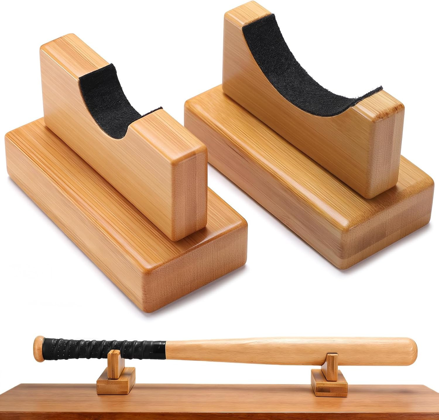 Baseball Bat Display Case – 2PCS Sturdy Stand, Horizontal Rack, Burlywood