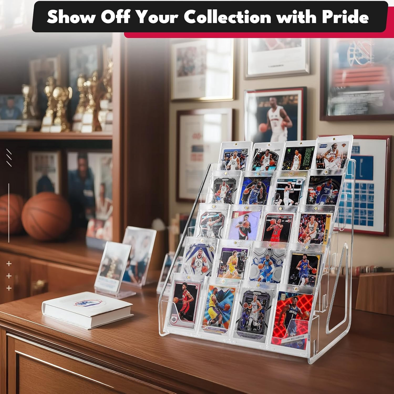 Trading Card Display Stand, 5 Tier Vertical Holder for Baseball Basketball Sport