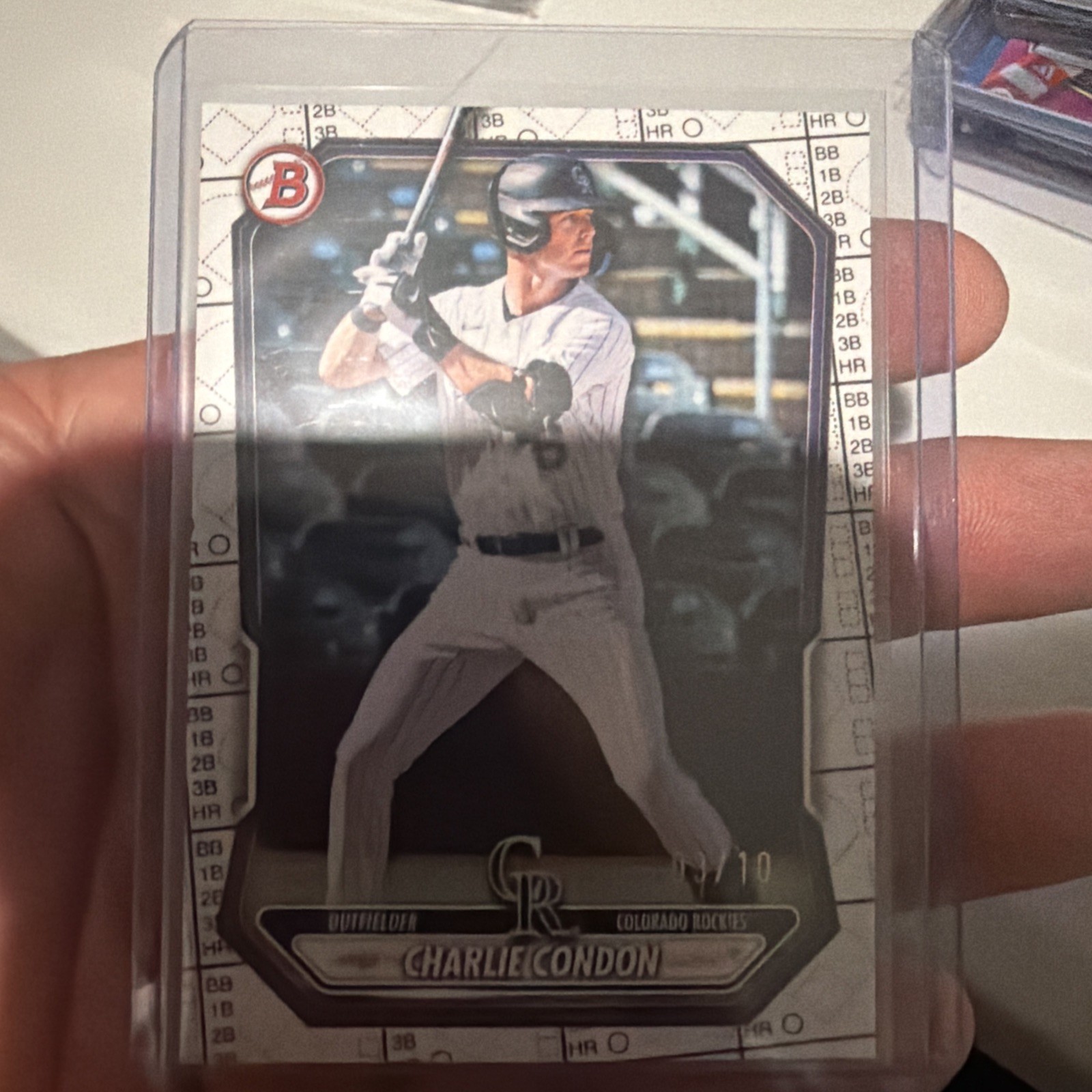 Charlie Condon 2026 Bowman White Scorecard Pattern ⭐/10⭐ Draft #BP-46 Rockies