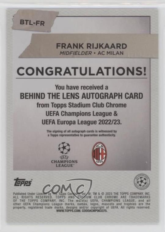 2022 Topps Stadium Club Chrome UEFA Competitions Frank Rijkaard #BTL-FR Auto 7gk