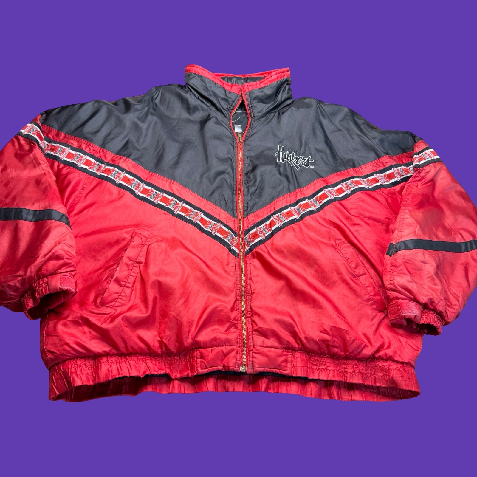 Vintage Nebraska Huskers Jacket XL Red Black Full Zip NCAA Hidden Hood *Read
