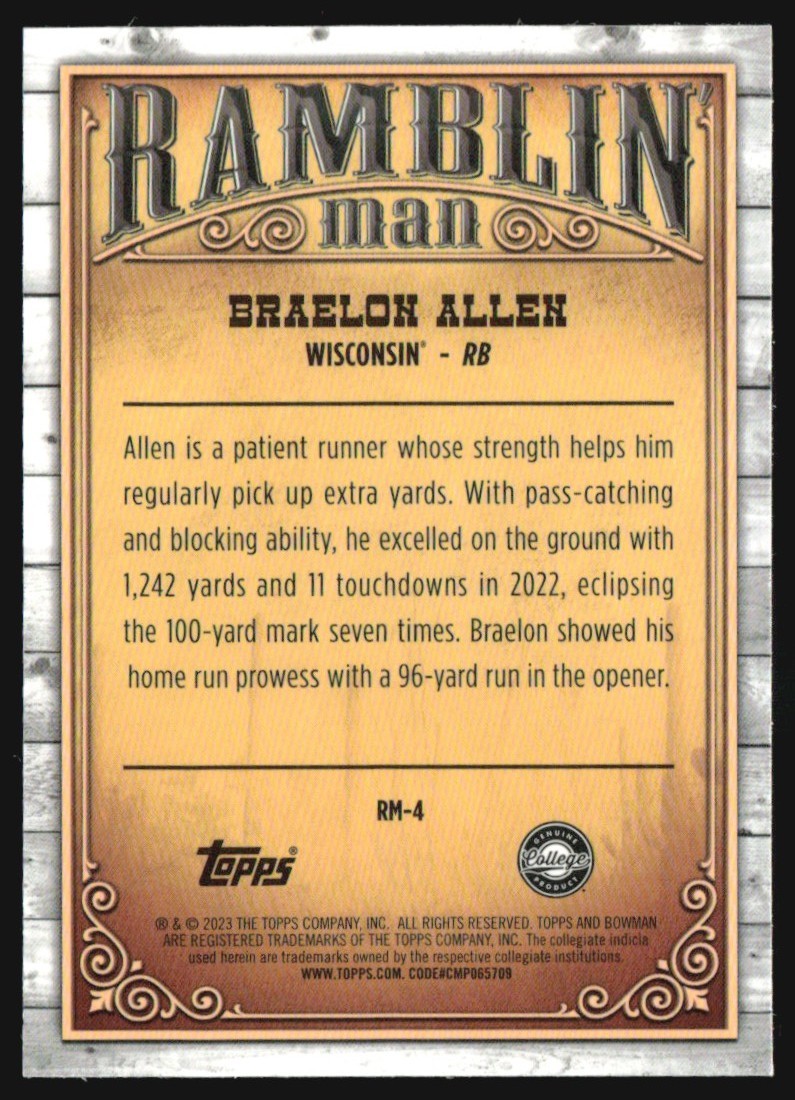 2023 Bowman University Chrome Ramblin Man Braelon Allen #NTCD-BF30 TS7