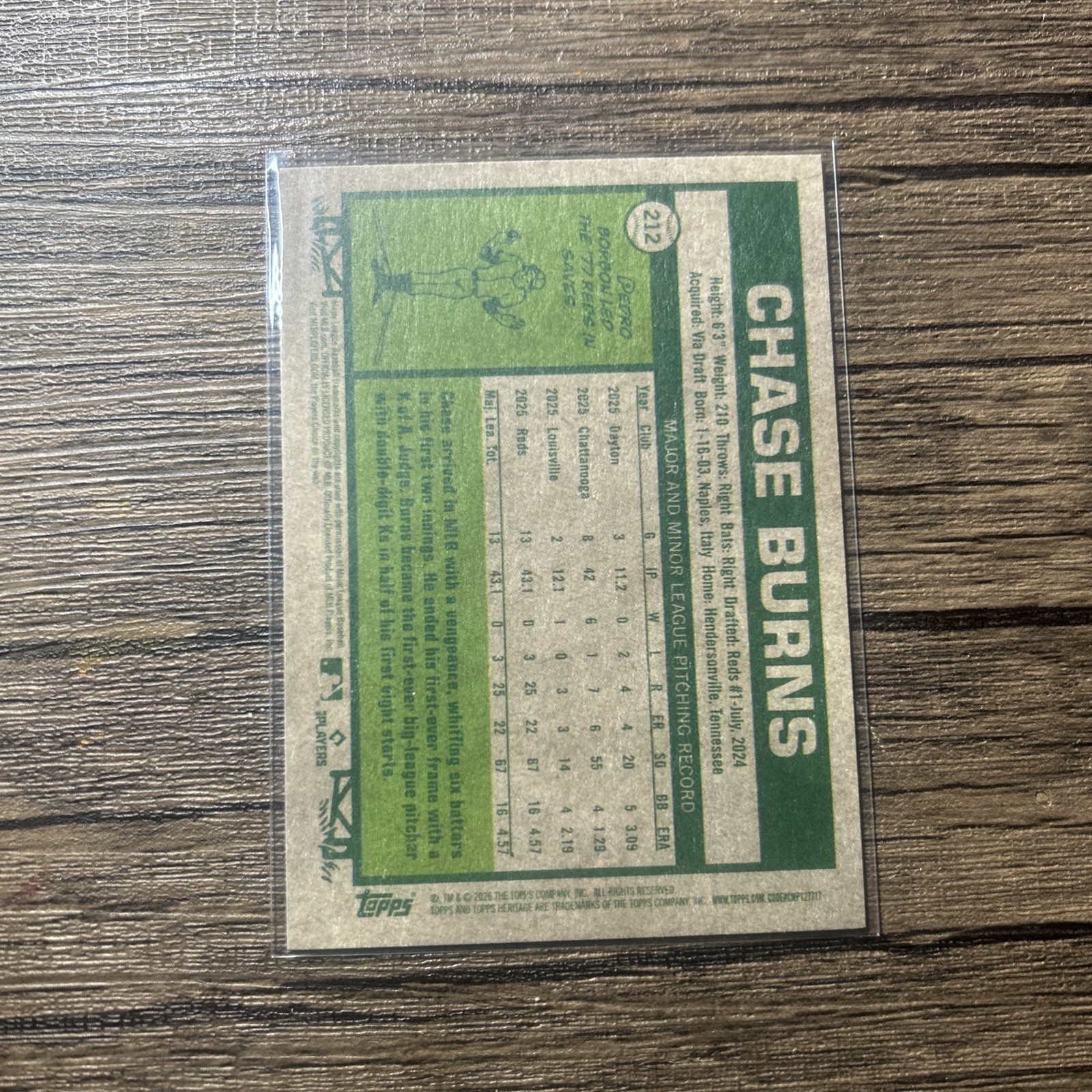 2026 Topps Heritage Chase Burns (RC) Dark Gray Border Parallel Reds #212