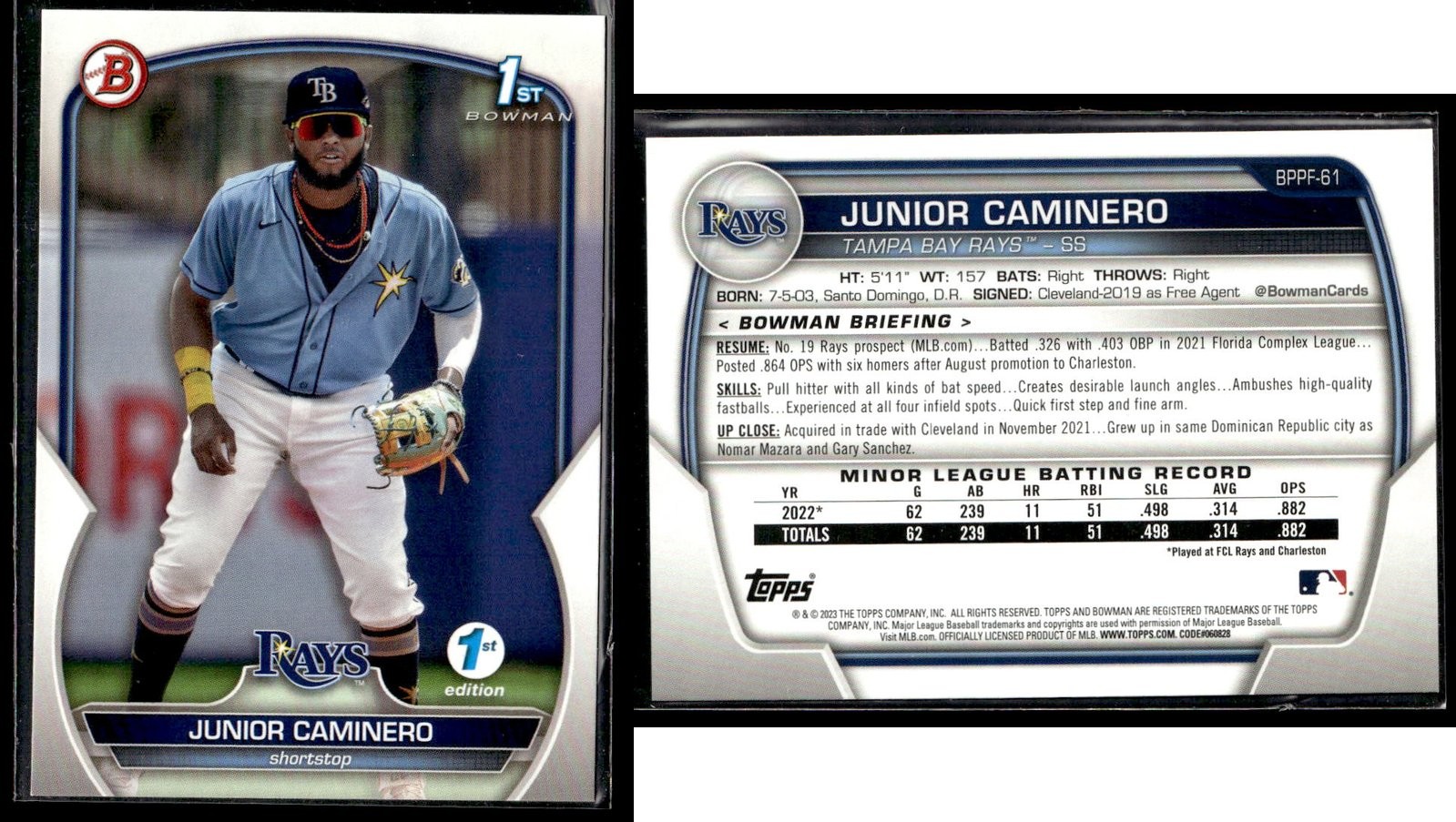 2023 Bowman 1st Edition JUNIOR CAMINERO #BPPF-61