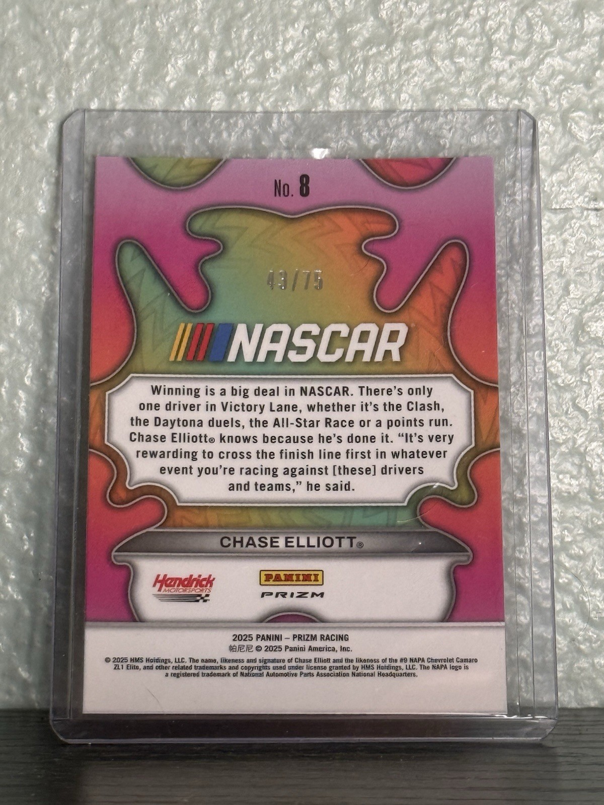 Panini 2025 Prizm NASCAR Chase Elliott Groovy #8 Serial Numbered 43/75