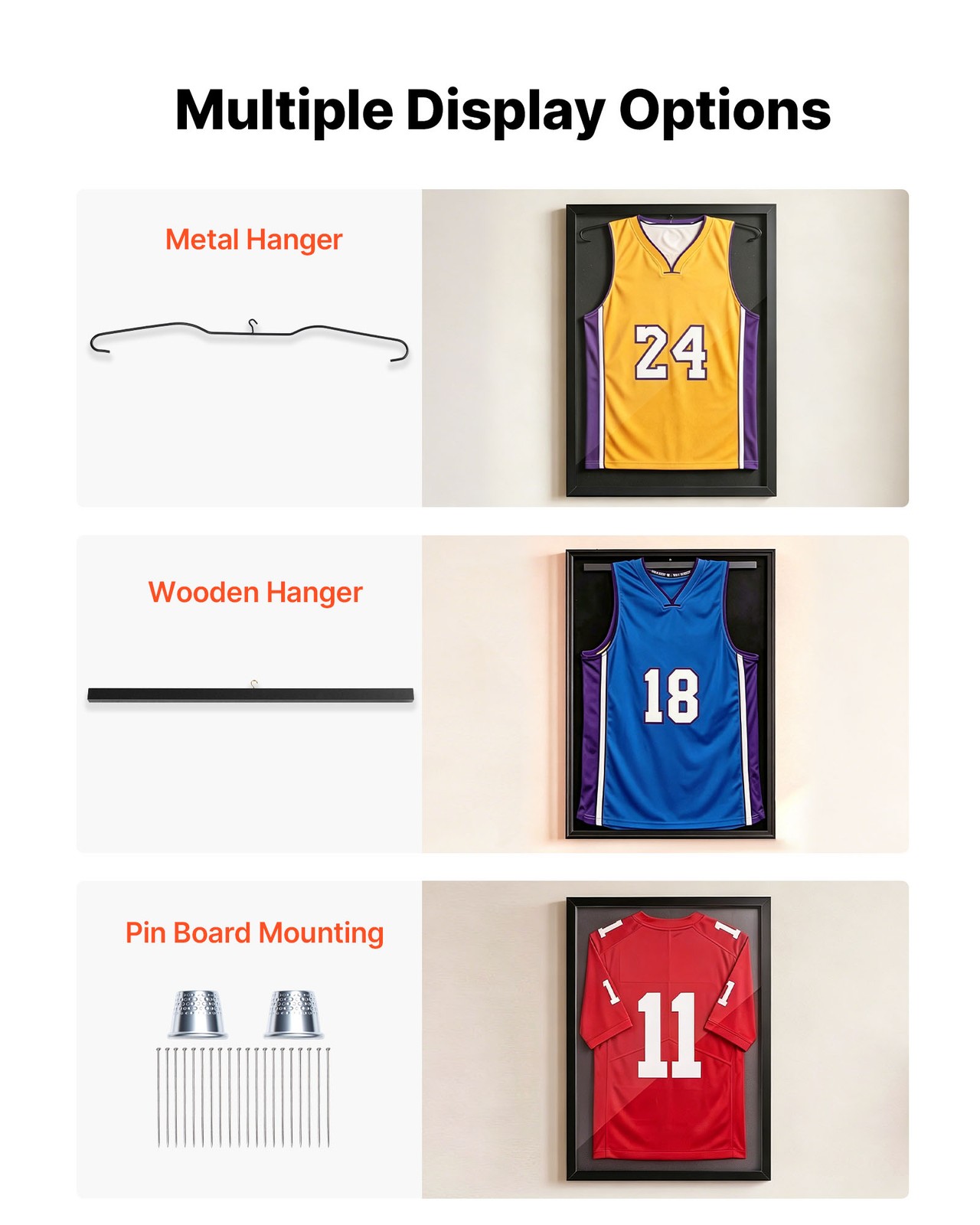 VEVOR Jersey Frame Display Case 31.3×23.2in Wood Sport Jersey Shadow Box 2 Pack
