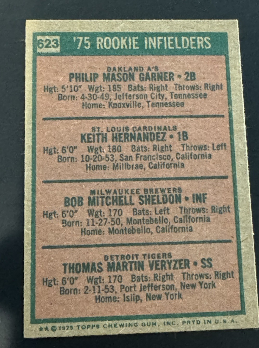 1975 Topps “Rookie Infielders” Keith Hernandez #623 RC Cardinals