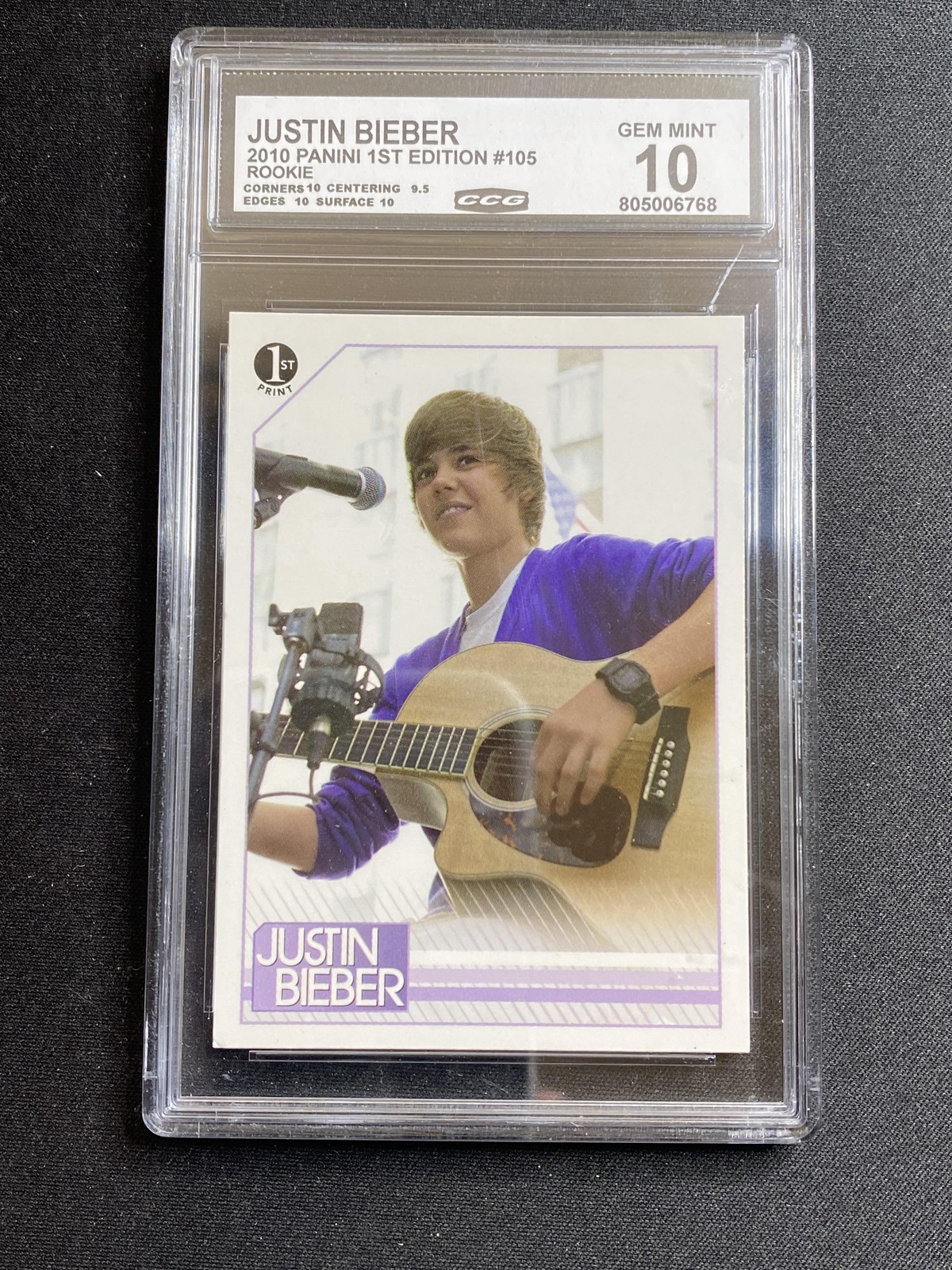Justin Bieber 2010 Panini 1st Edition 105 Rookie CCG 10 RC