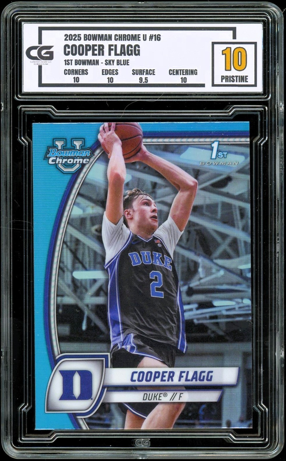 2024 Bowman Chrome U 1st ROOKIE SKY BLUE REFRACTOR Cooper Flagg CG 10 PRISTINE