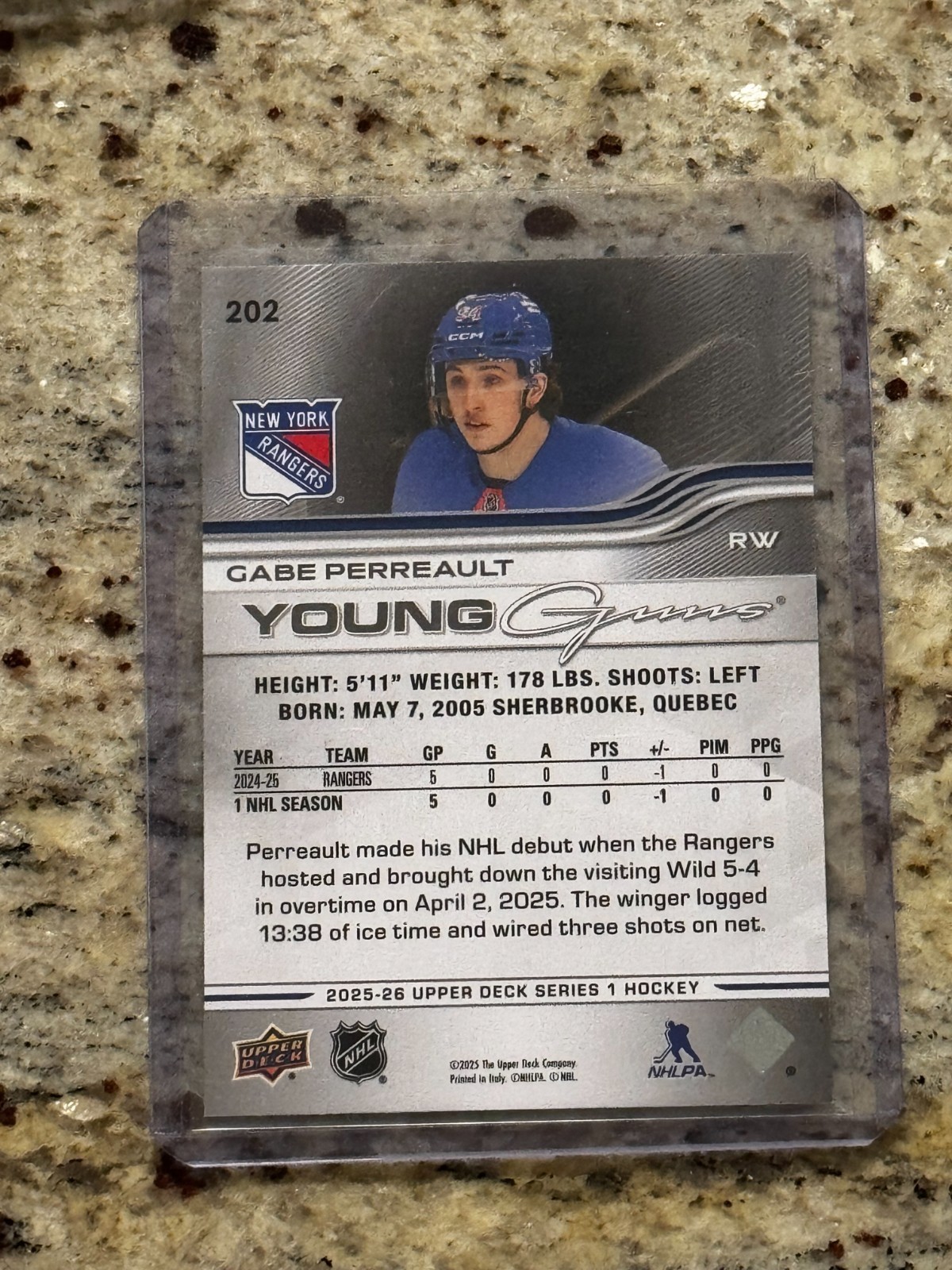 2025-26 Upper Deck Series 1 – Young Guns Gabe Perreault #202 (RC)