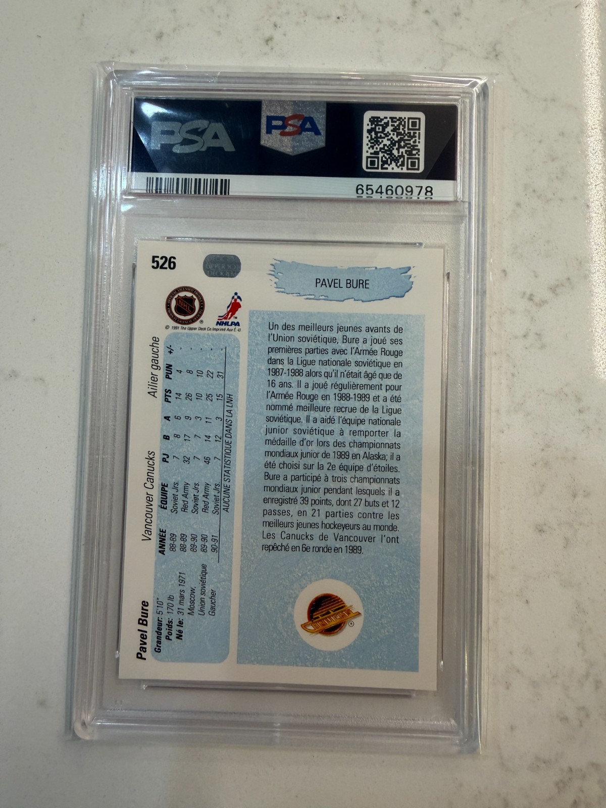 1990-91 Upper Deck FRENCH Young Guns #526 Pavel Bure RC ROOKIE PSA 10 GEM MINT