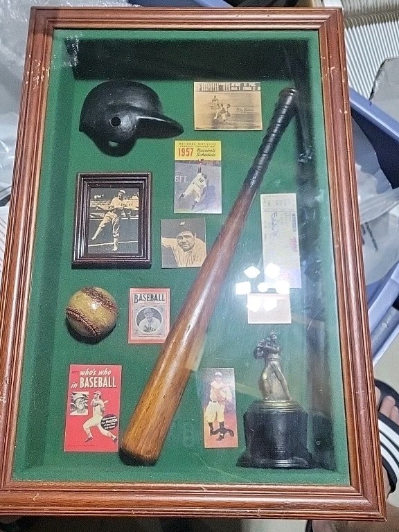 Vintage Baseball Shadow Box Framed Collectible 20 3/4 X 13 1/2 inches