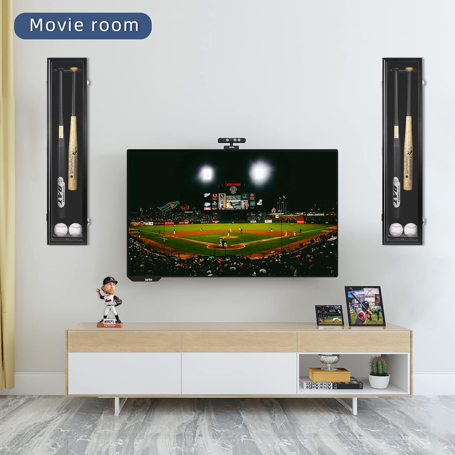 2 Baseball Bat Display Case Wooden Frame with Acrylic Transparent Door Holder Ra