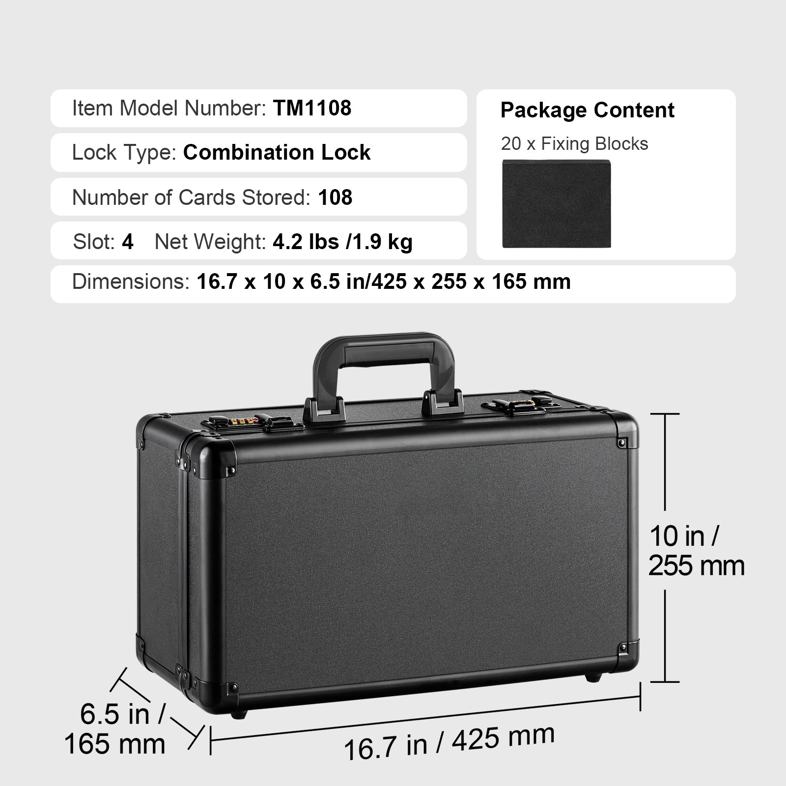 VEVOR 108 PSA Graded Card Storage Box 4 Slots Sports Card Holder Case Coded Lock