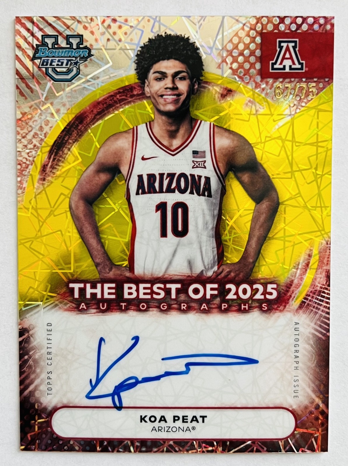 2025-26 Bowman U Best KOA PEAT Best of 2025 On Card Auto Yellow Laser /75 🔥🔥🔥