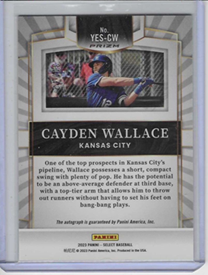Cayden Wallace AUTO 30/49 2023 Panini Select Youth Explosion #YES-CW KC Royals