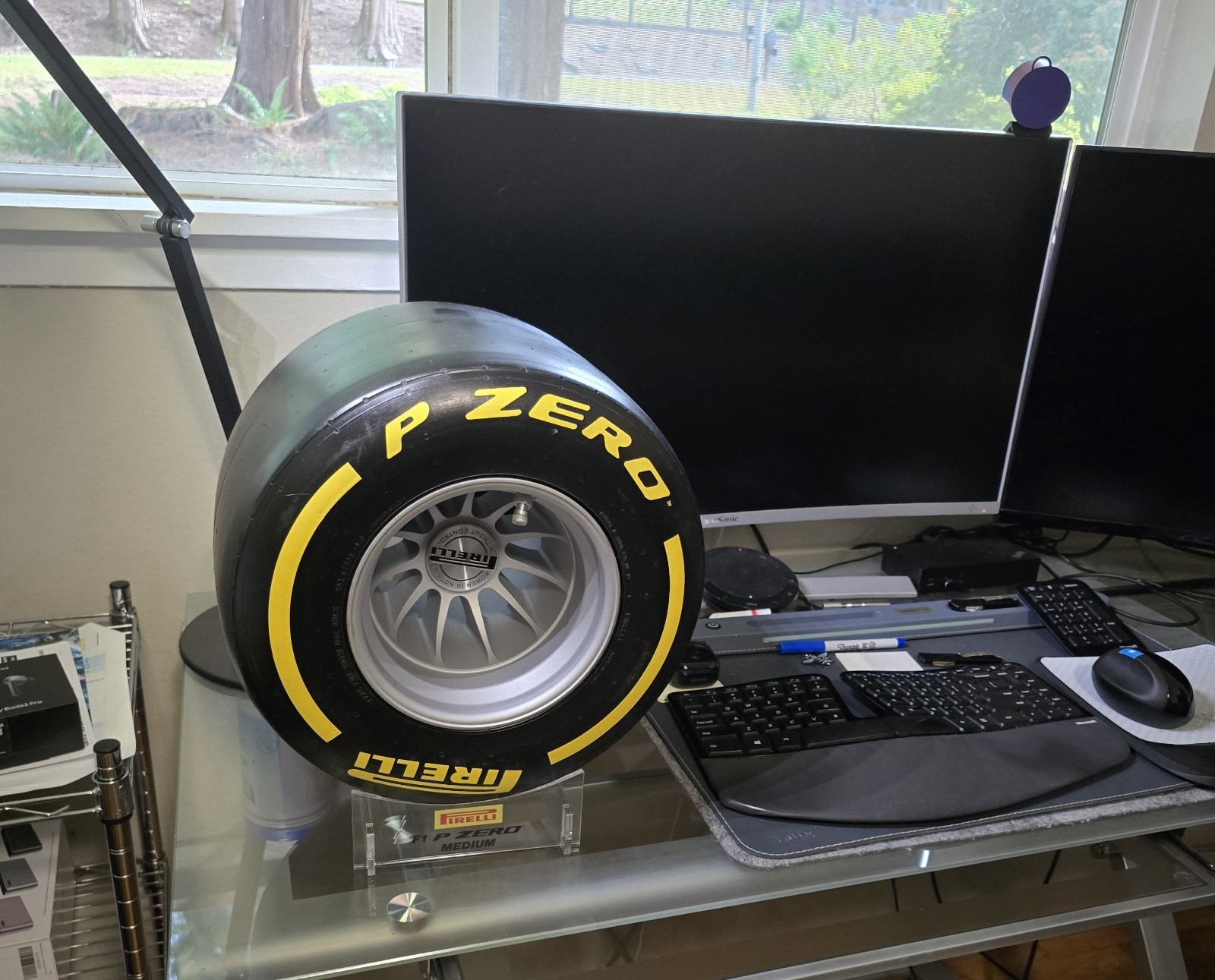 F1 Pirelli Formula One Mini Tire. Yellow Medium Wind Tunnel Pole Position Award