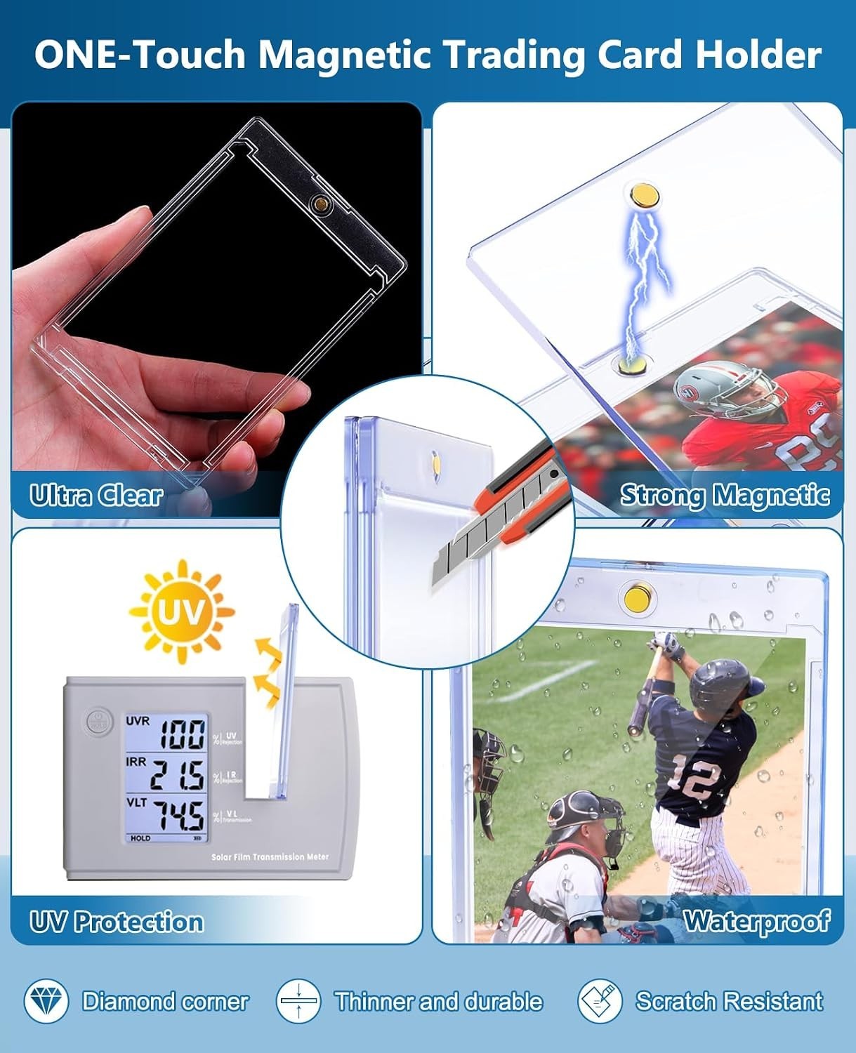 35 Point Magnetic Trading Card Holder, U V Protection Acrylic Case, 2.52×3.52
