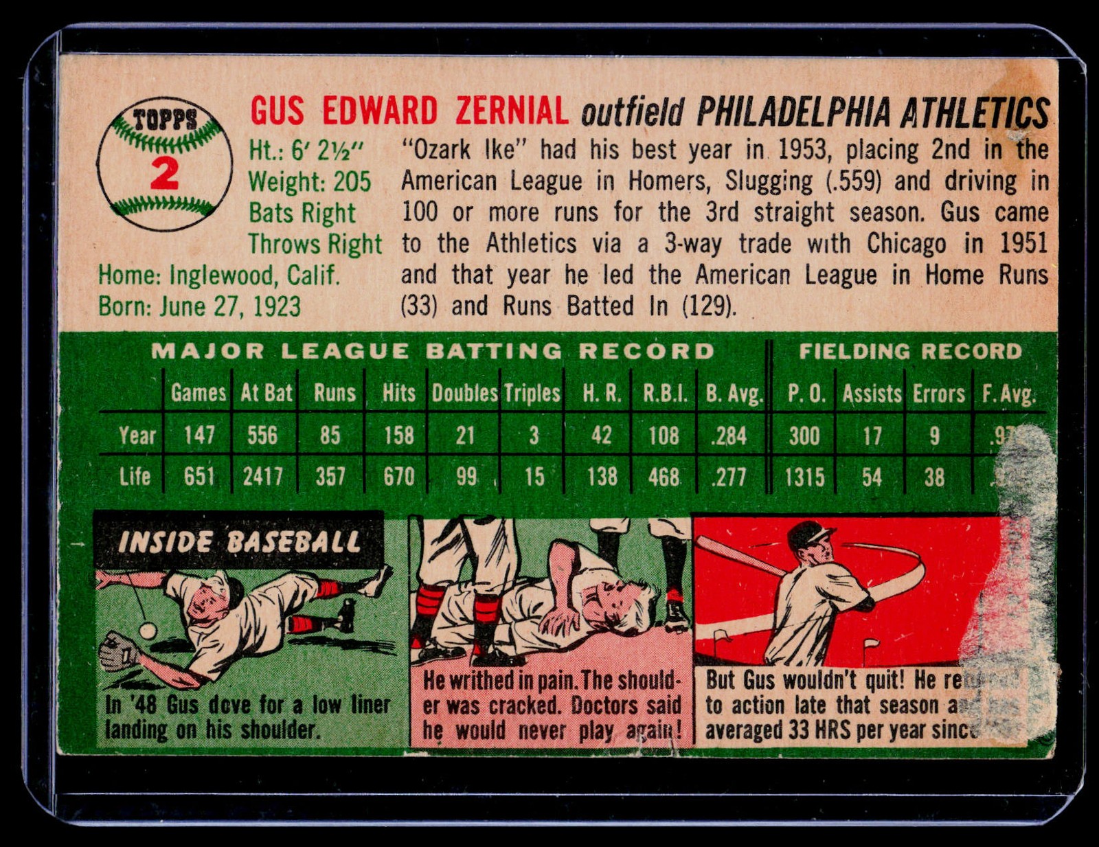 1954 Topps Canadian #2 Gus Zernial