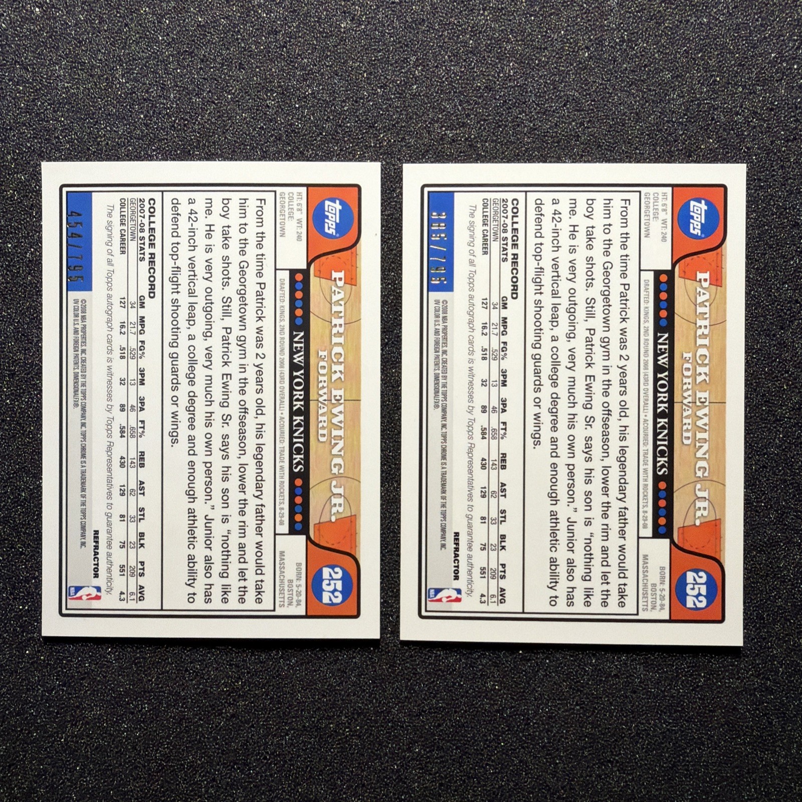 2008-09 Topps Chrome PATRICK EWING JR #252 Rookie AUTO /795 – NBA KNICKS – LOT D