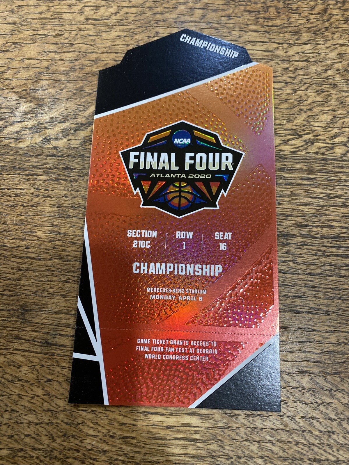 Rare 2020 Men’s NCAA Final Four Atlanta Semi & Championship Tickets Spot Gloss