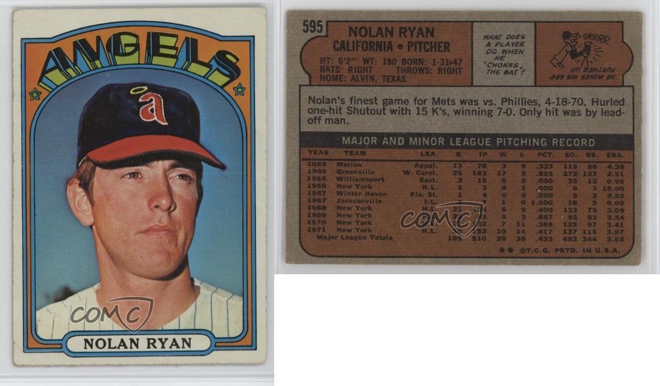 1972 Topps Nolan Ryan #595 HOF y1t