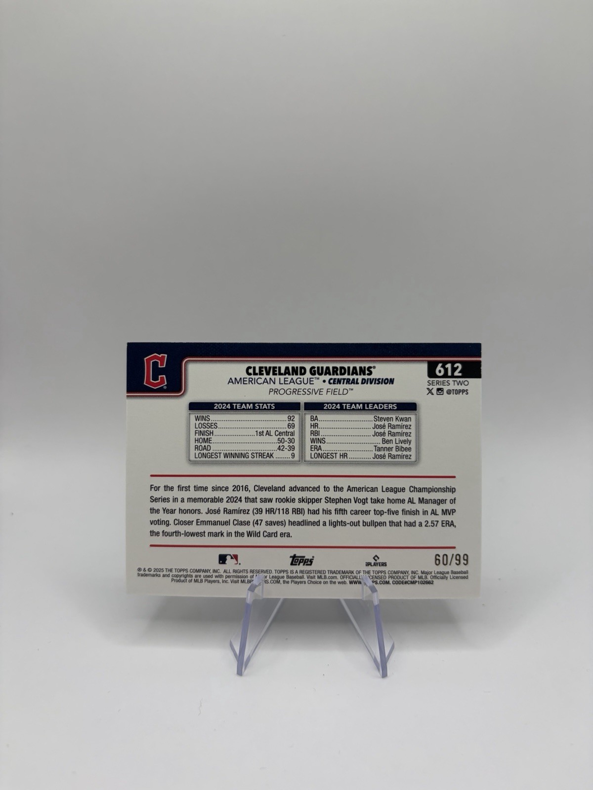 2025 Topps Series 2 – Cleveland Guardians #612 Green Holofoil /99