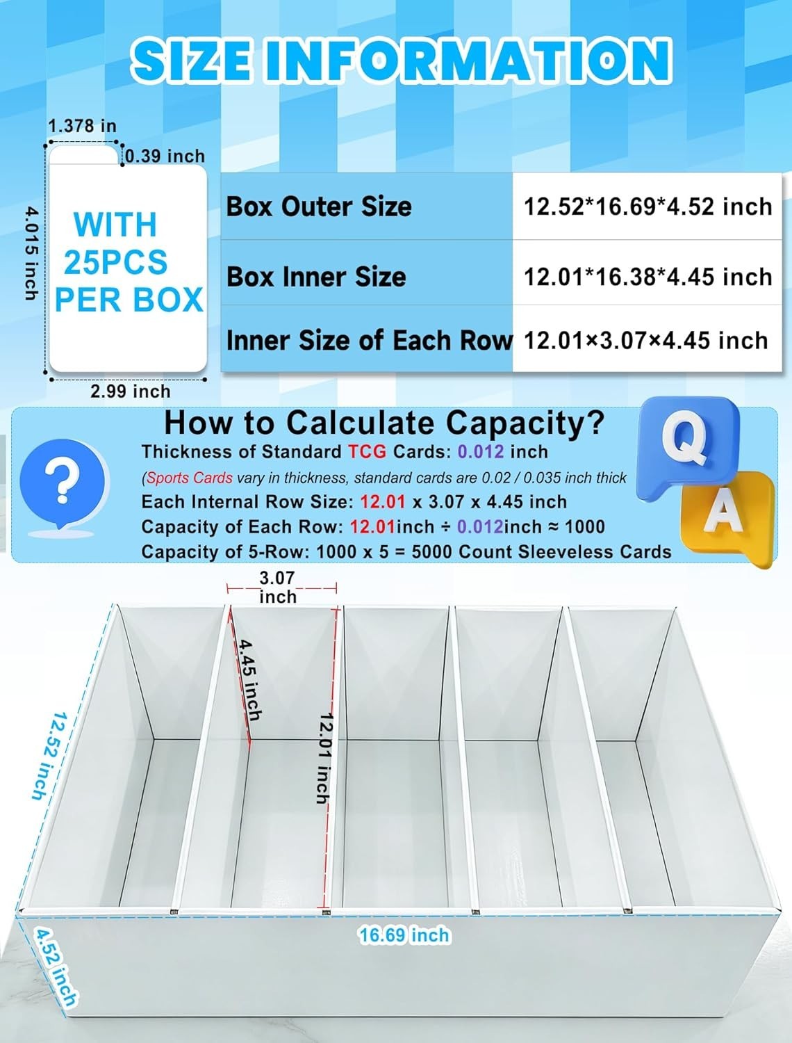 Universal 5-Row Card Storage Box with 25 Dividers – Easy Assembly Included