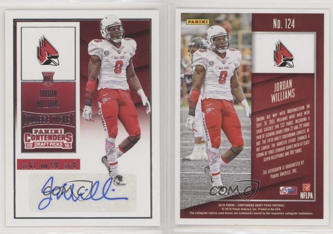 2016 Panini Contenders Draft Picks Jordan Williams-Lambert Rookie Auto RC 1o3