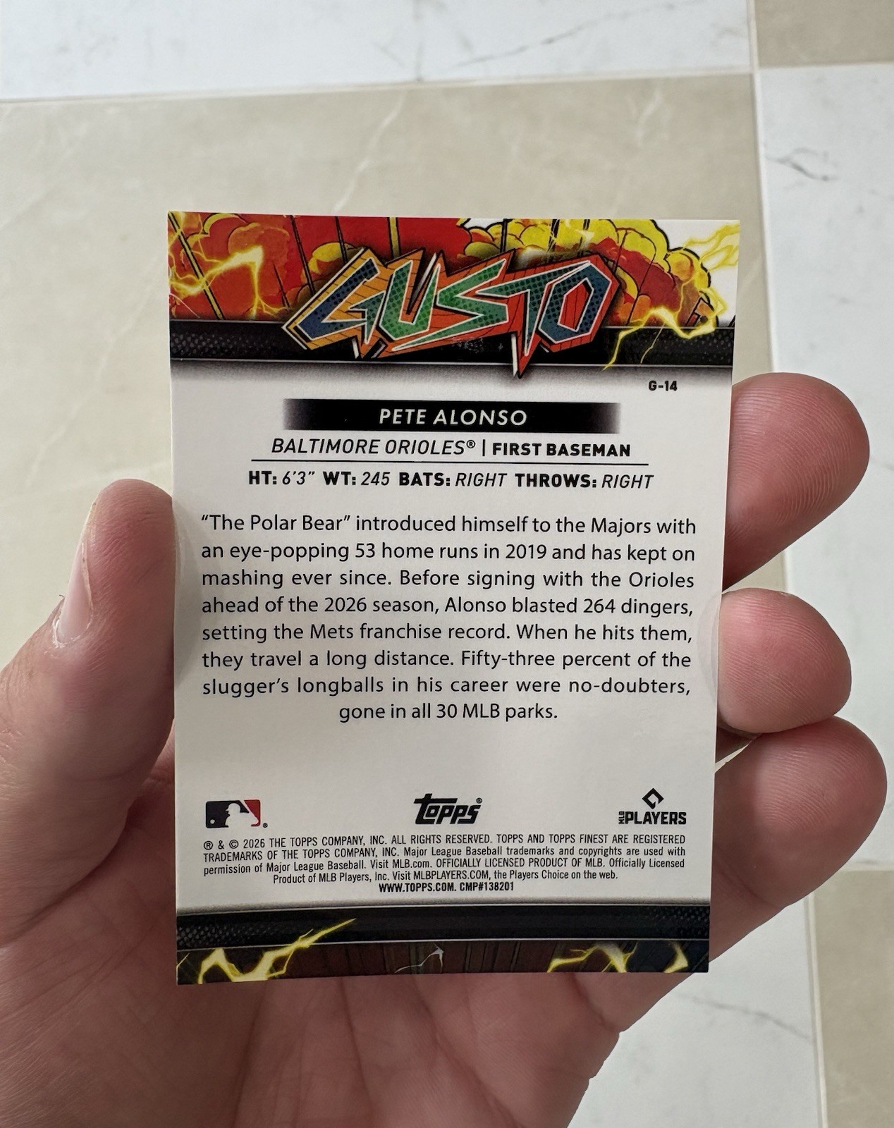 Pete Alonso 2026 Topps Finest Gusto Red 4/5 G-14 SSP Baltimore Orioles 🔥 🔥