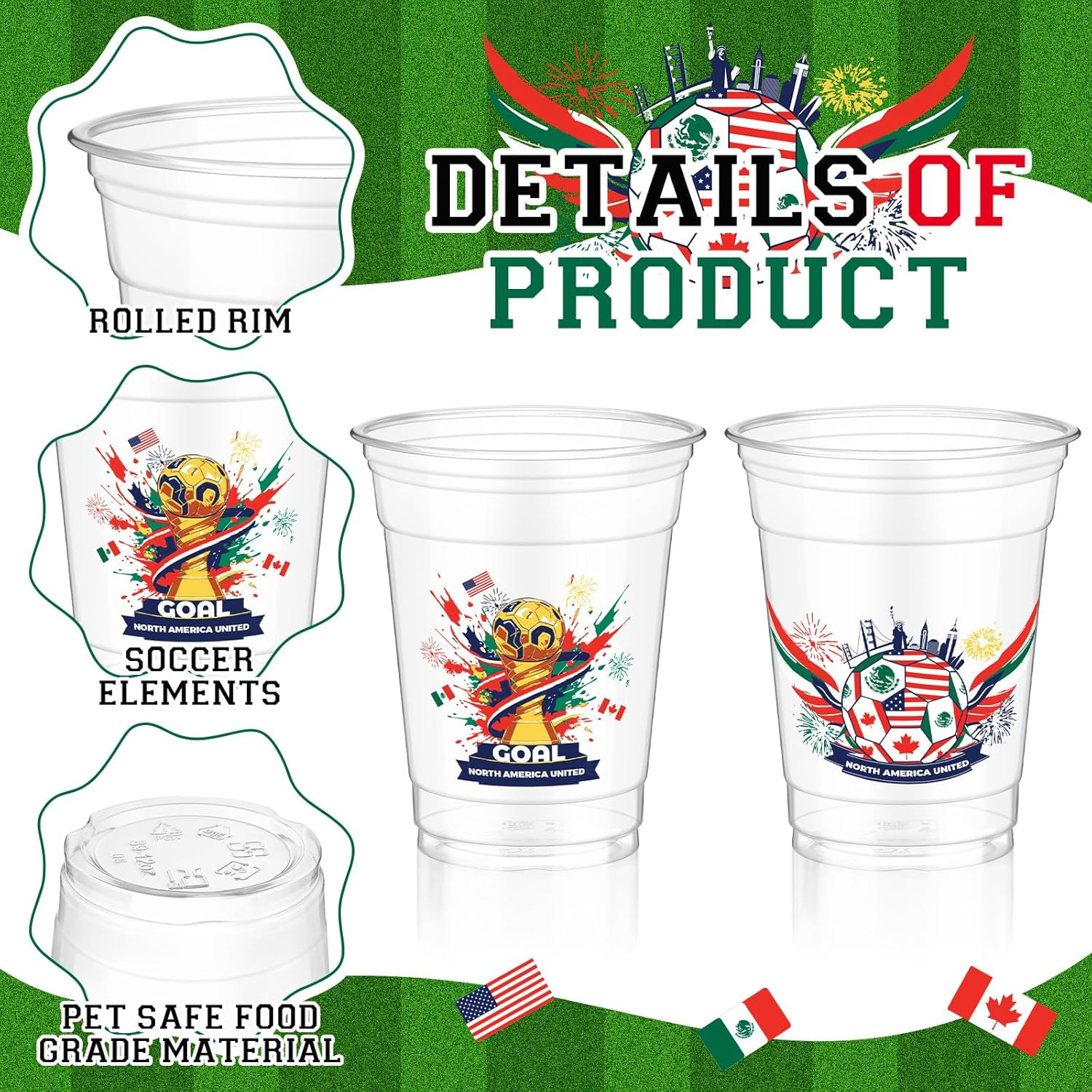 50 Pcs Soccer Plastic Cups 12 Oz International Countries Soccer Disposable Plast