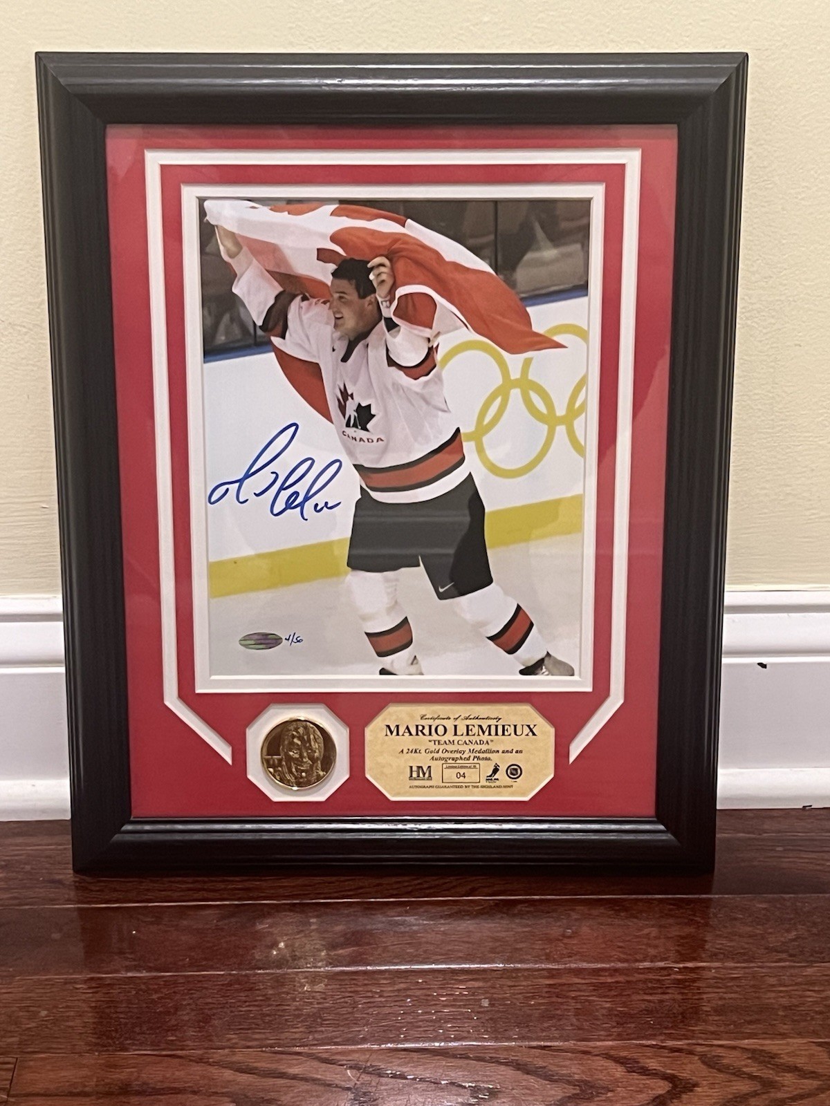 Mario Lemieux Penguins Team Canada LIMITED Autographed Framed Photo W/ PSA LOA