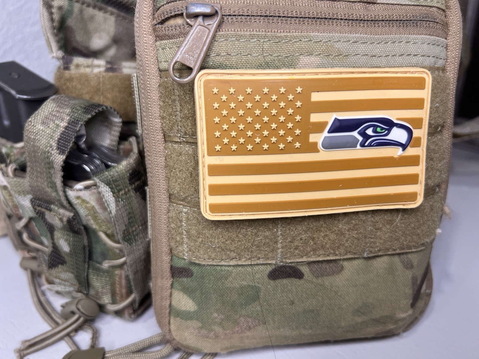 Military Combat American Flag Seattle Seahawks football PVC Patch W Vlcro