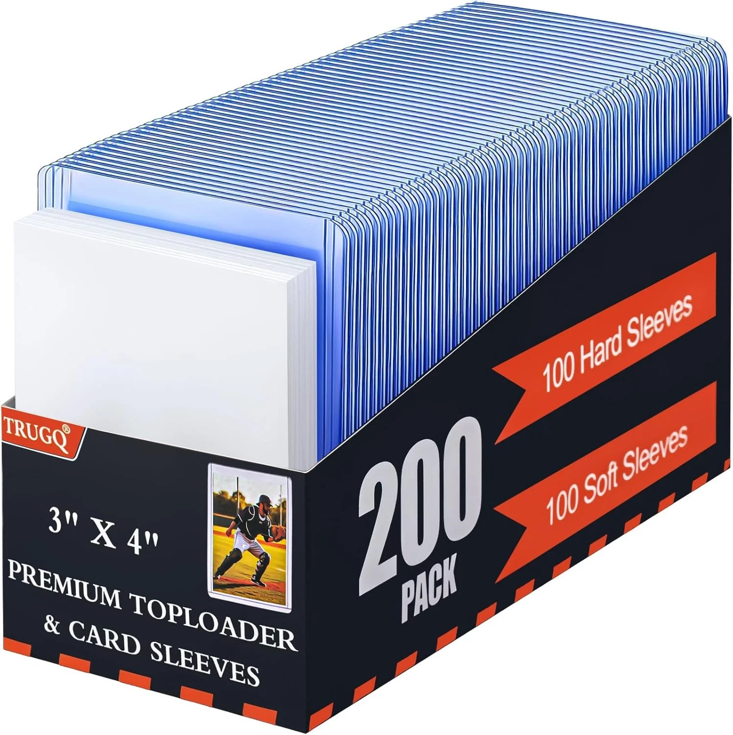 Trading Card Sleeves Hard Plastic Clear Case Holder 200 Baseball Cards Topload!!