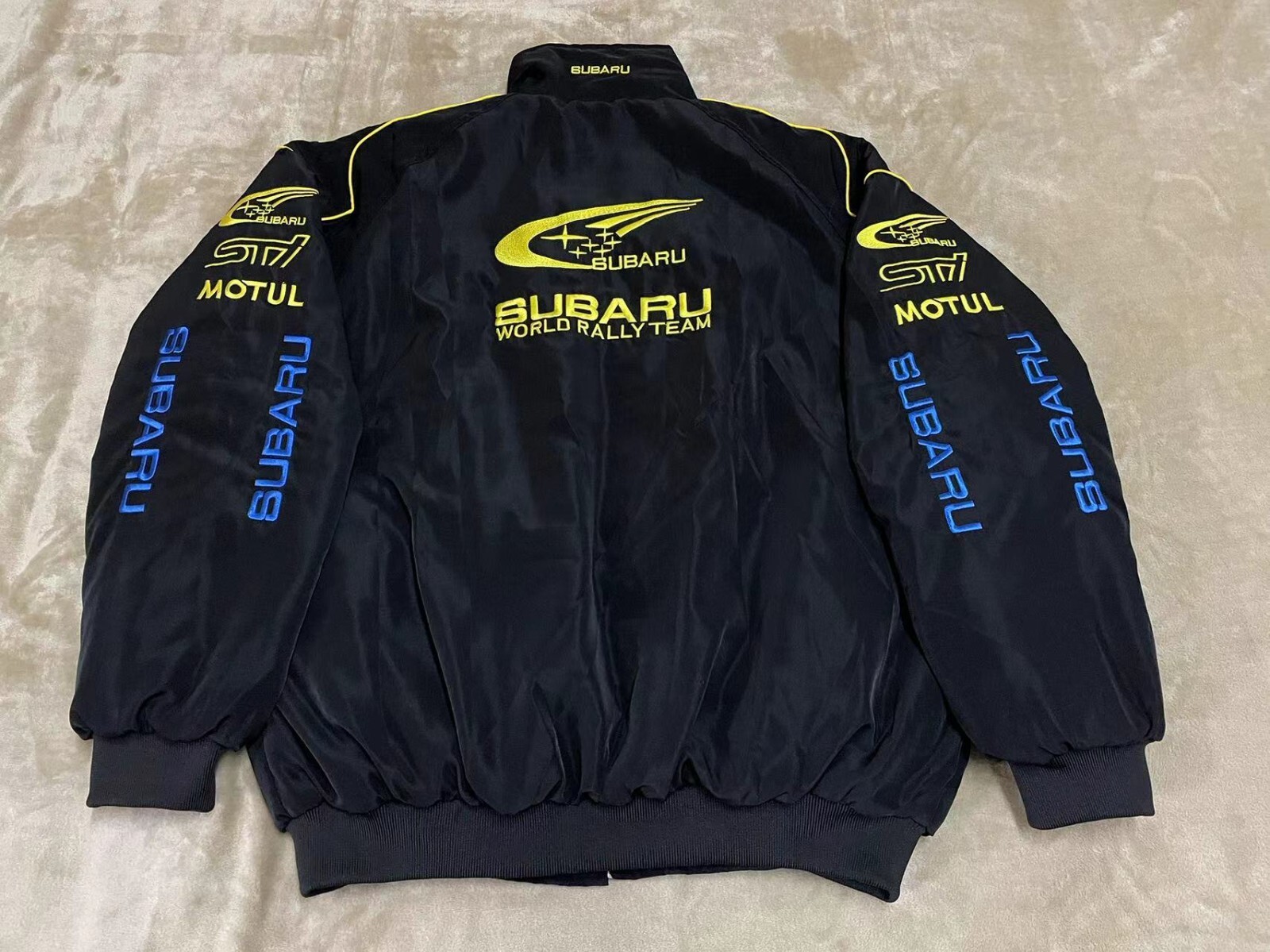 Unisex Adult Racing Black Jacket Embroidered Patches Cotton Padded Subaru M-2XL