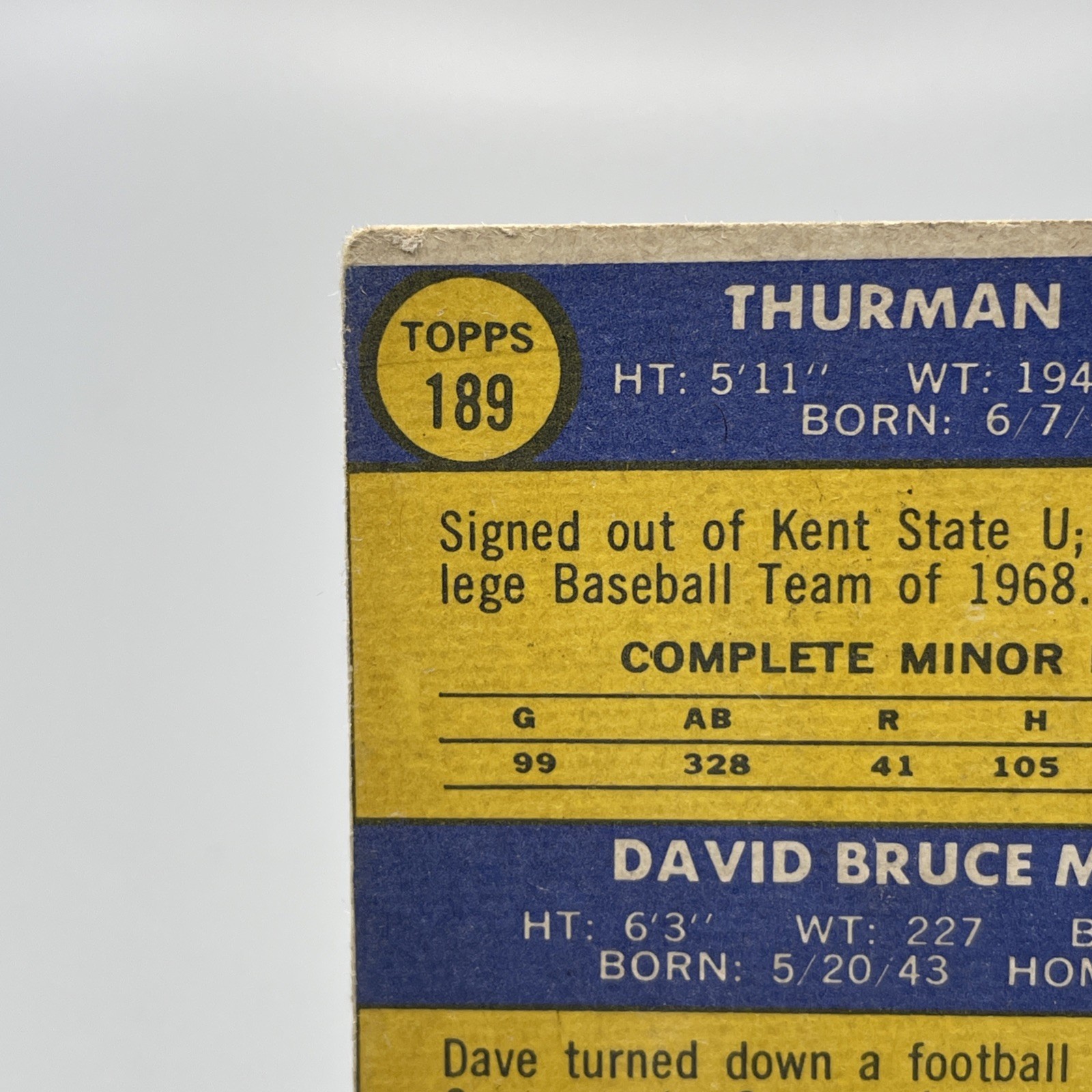 1970 Topps- #189 Thurman Munson -David McDonald 1970 Yankees Rookie Stars – Poor
