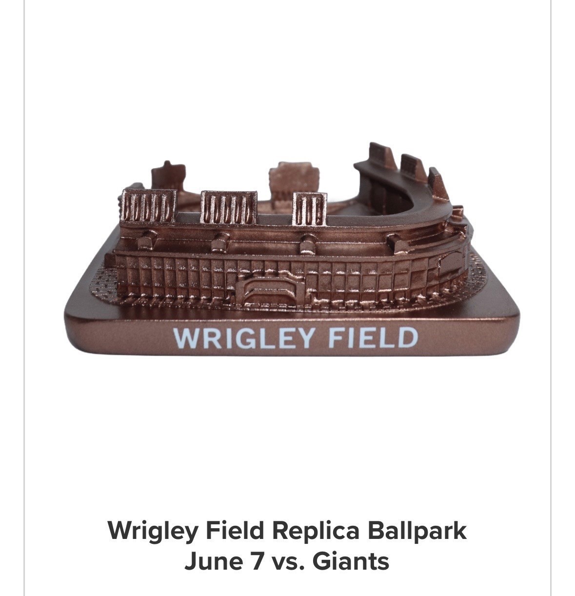 Brand New Chicago Cubs Bronze Wrigley Field Replica From 6/7/2026 Game vs Giants