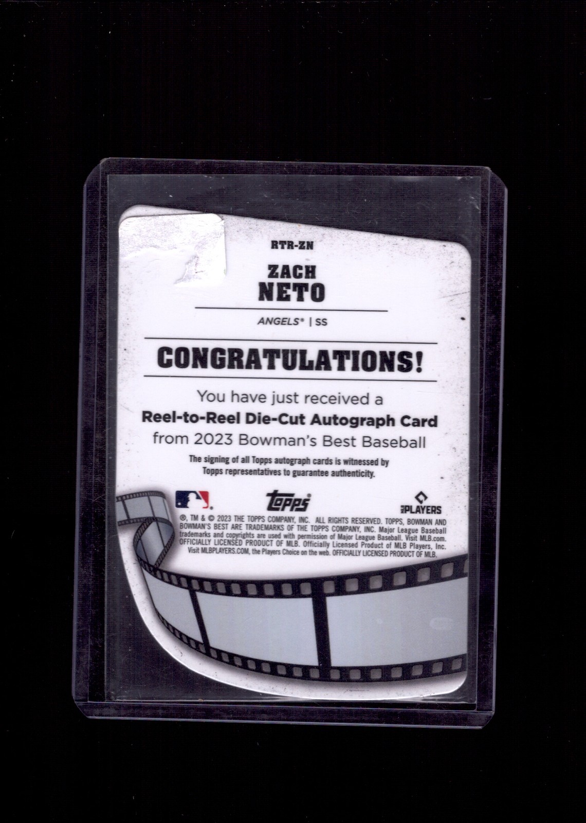 2023 Bowman’s Best #RTR-ZN Zach Neto Reel-to-Reel Die Cut Autographs #/150