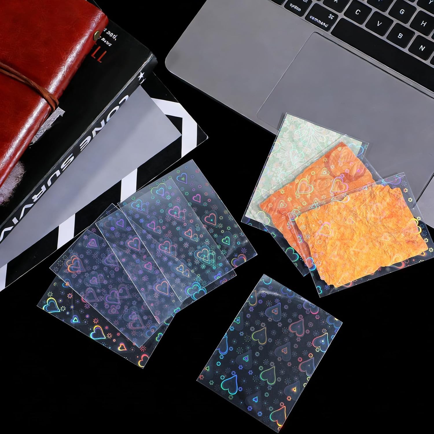 100PCS Laser Flashing Holographic Card Sleeves Love Heart Card Sleeves Trading