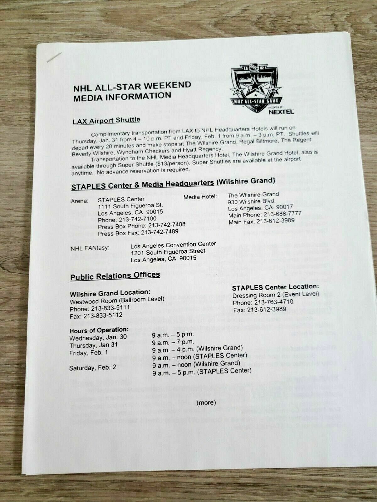 2002 NHL All-Star Game Los Angeles, California Marketing Folder with Extra’s