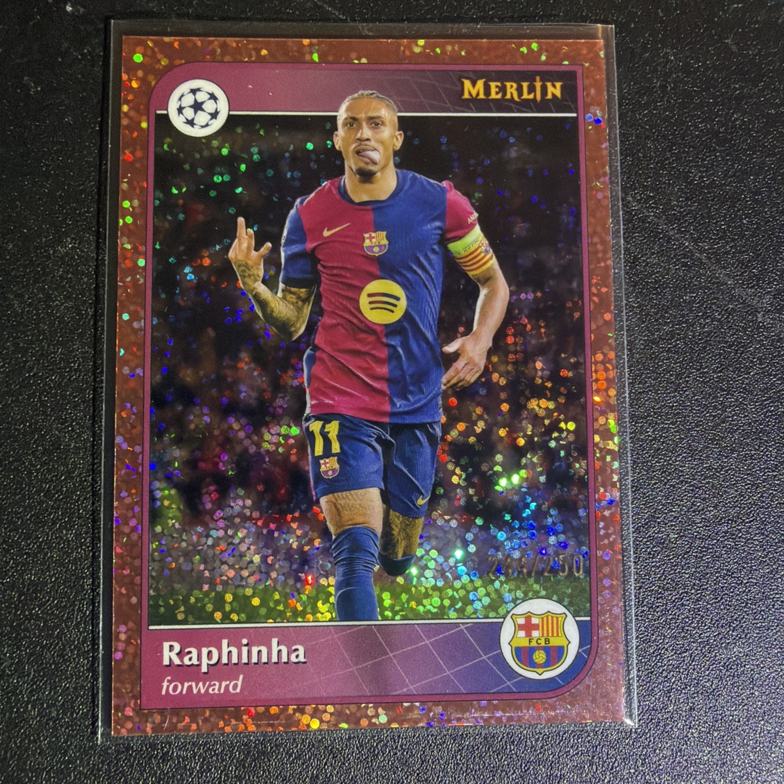 Raphinha Barcelona 2024-25 Topps Merlin UCC Rose Gold Refractor /250 (Brazil)