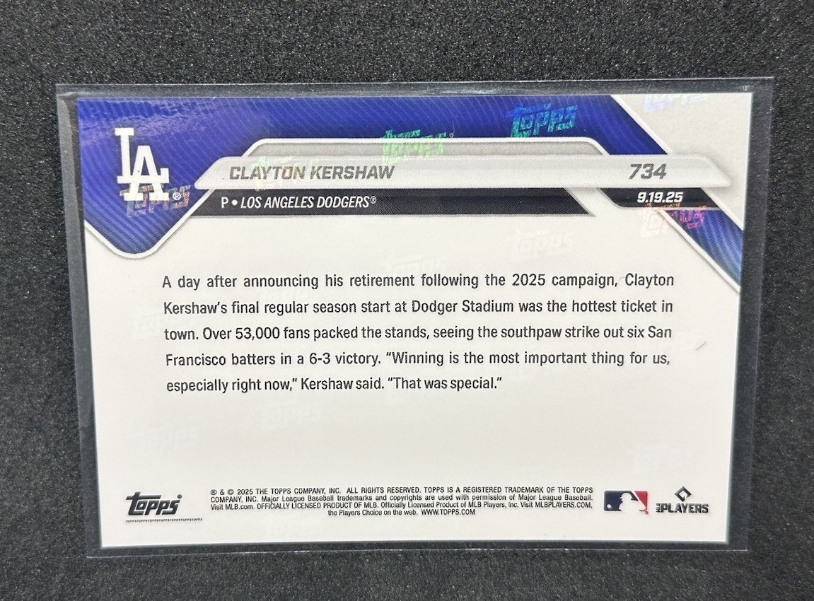 2025 Topps Now – Clayton Kershaw #734 /31753 -Final Home Start