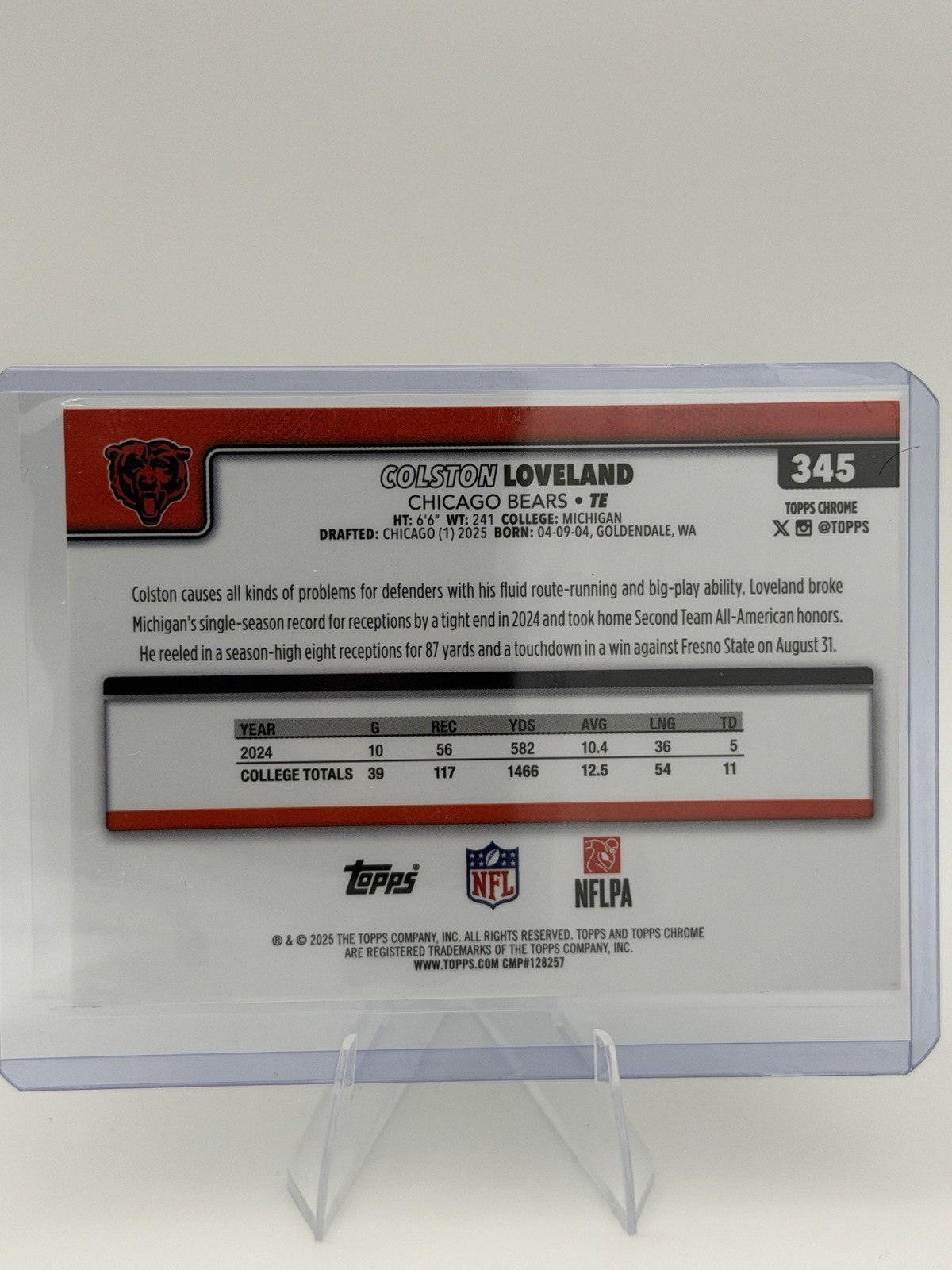 2025 Topps Chrome Football Colston Loveland X-Factor Refractor Rookie Rc #345