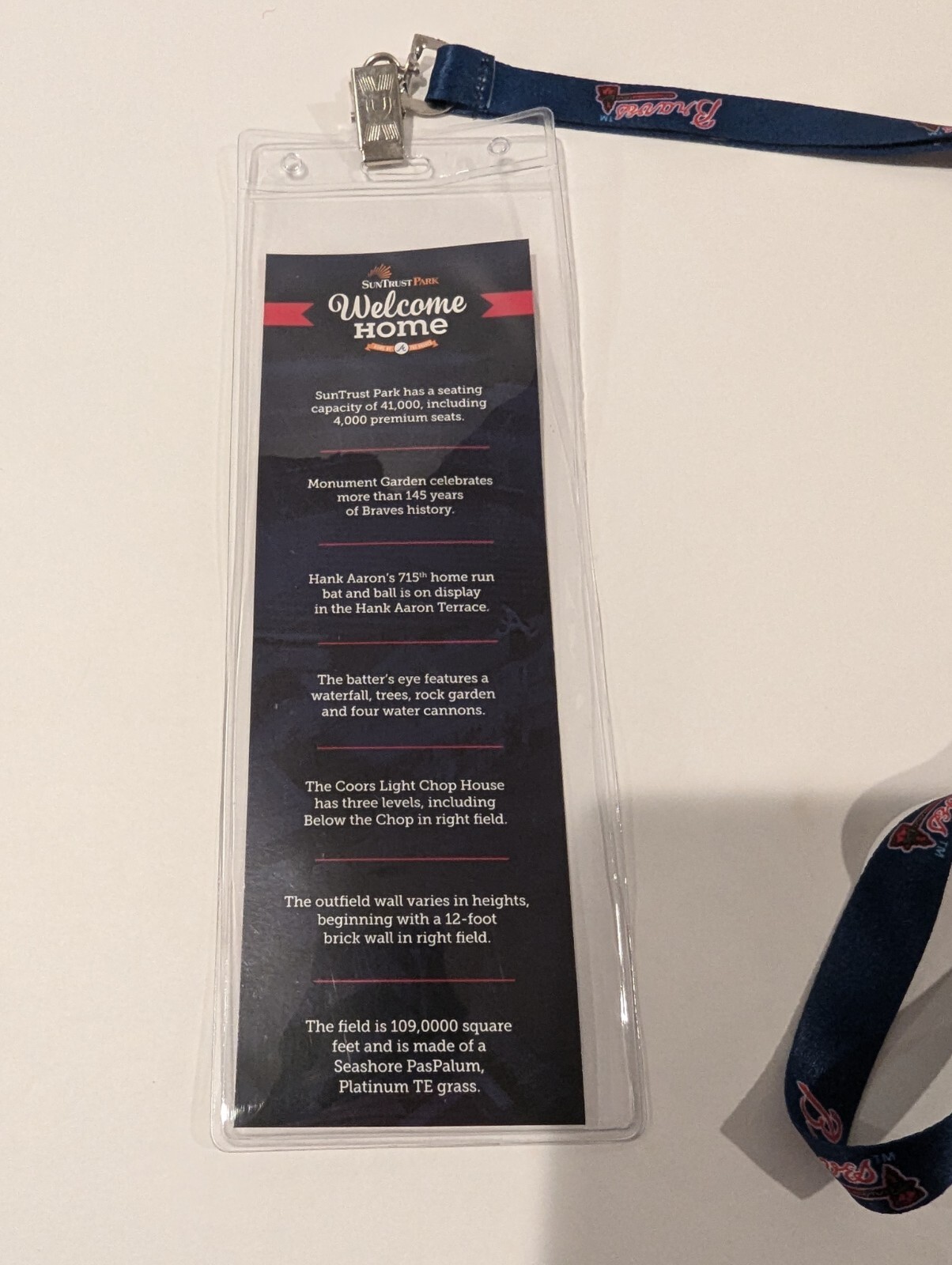 Atlanta Braves First Opening Day Commemorative Ticket Lanyard SGA SunTrust Park