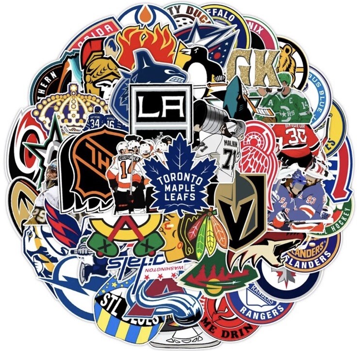 50 pcs NHL Ice Hockey Team Logo Stickers Gloss Vinyl Waterproof Stickers