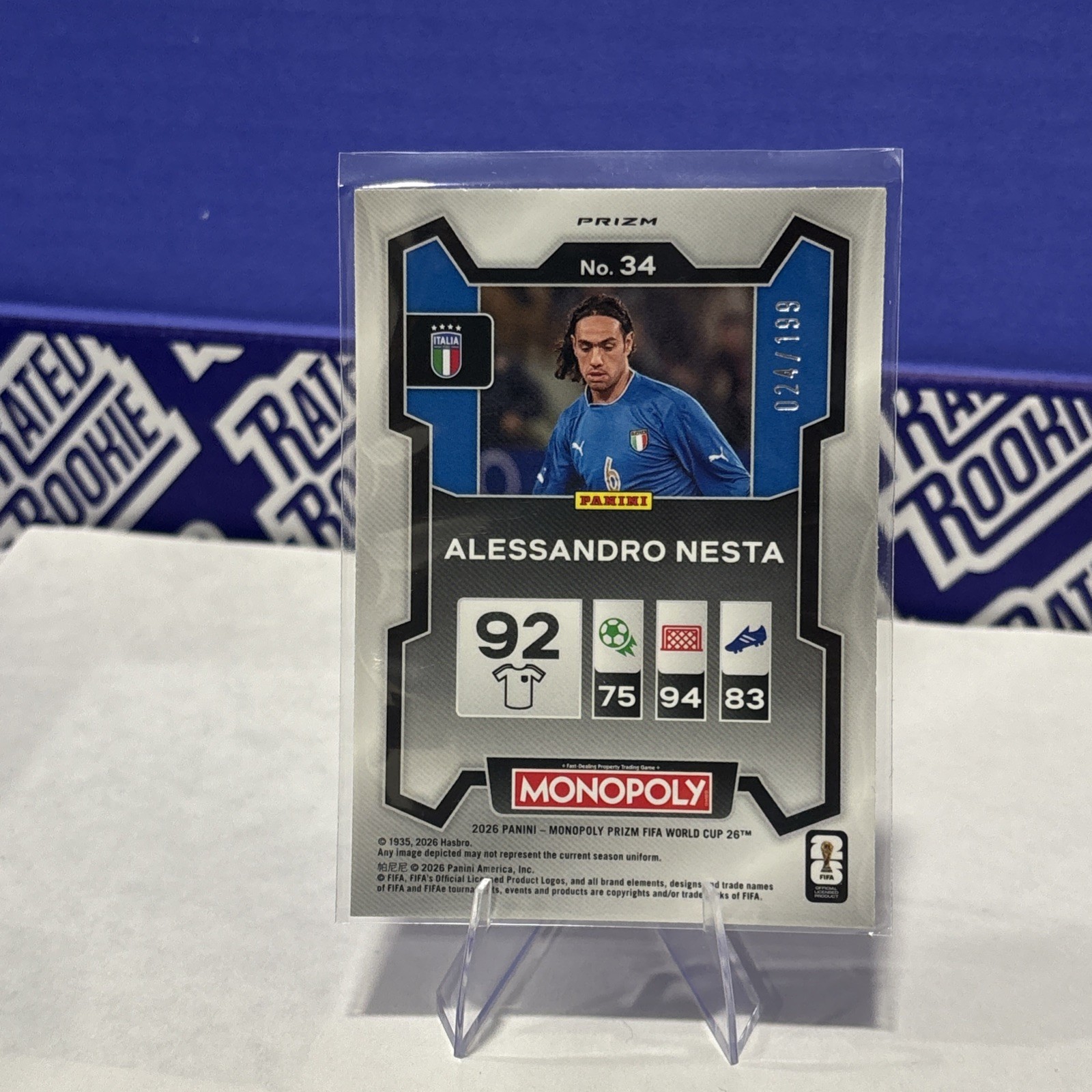 Panini Alessandro Nesta Italy PINK Prizm Monopoly FIFA World Cup #34 024/199