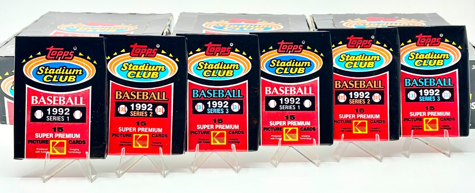 (6 Pack Lot) 1992 Topps Stadium Club Baseball Series 1, 2, 3 – (90 Cards Total)