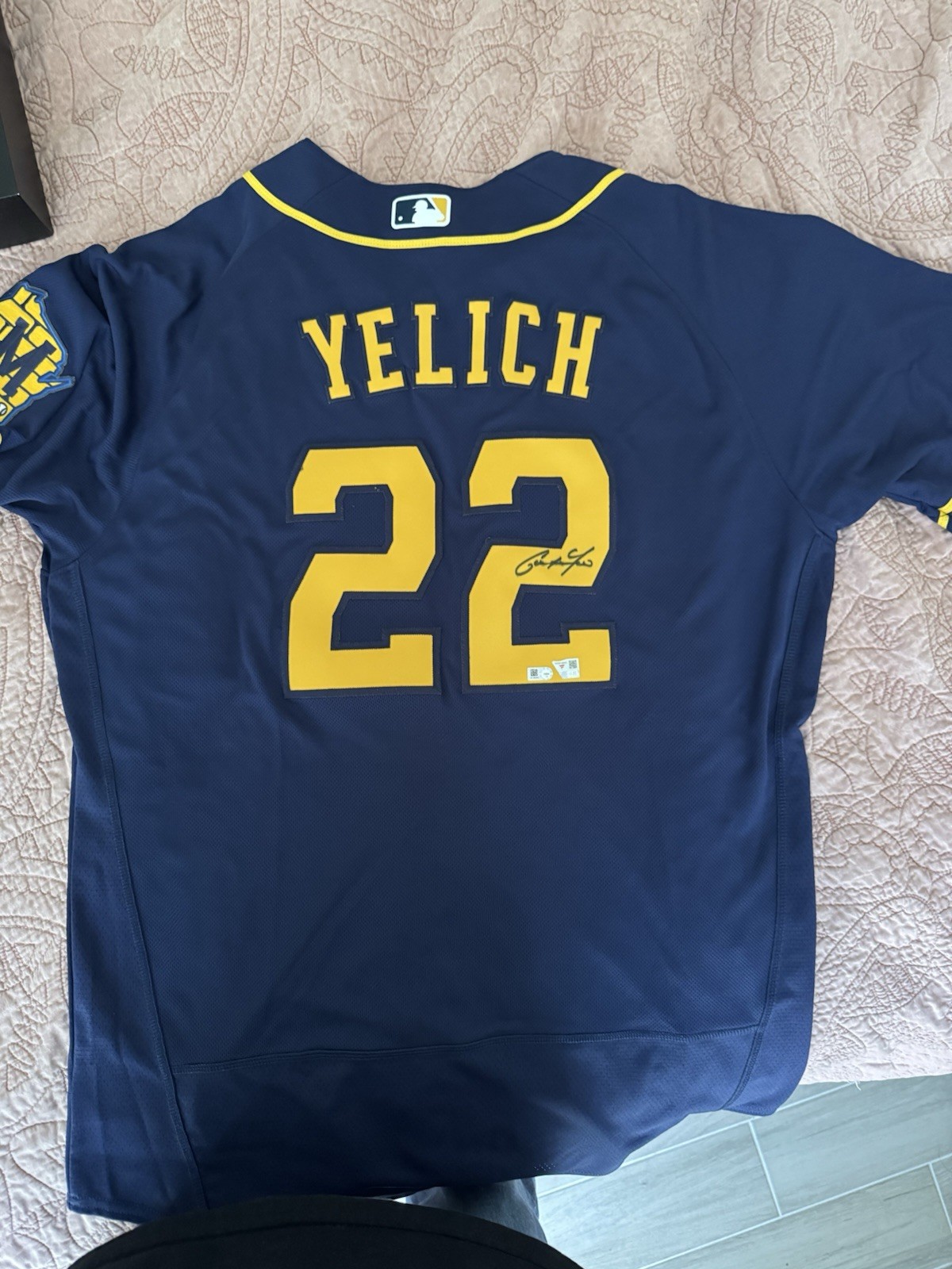 Nike Brewers Christian Yelich AUTO #22 Men’s Jersey Blue/Yellow MLB 🔥🔥