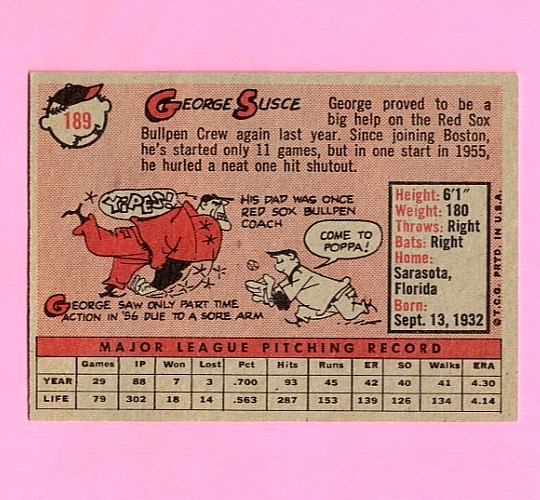 George Susce 1958 Topps #189 Red Sox ExMt E17